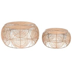 Kisasztal szett rattan 80x80x40 cm világosbarna S/2