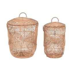 Kosár szett tetõvel rattan 45x45x57 cm világosbarna S/2