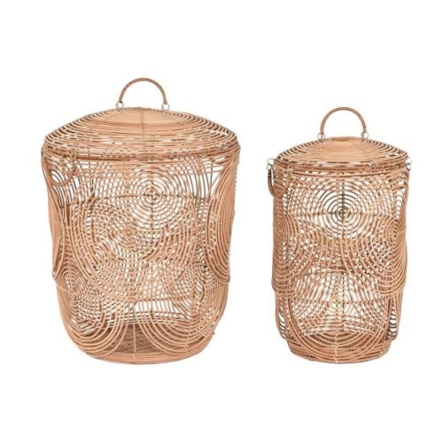 Kosár szett tetõvel rattan 45x45x57 cm világosbarna S/2