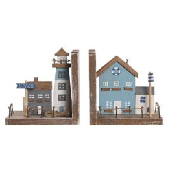 Könyvtámasz szett ház mdf 13x9x13 cm natúr, kék S/2