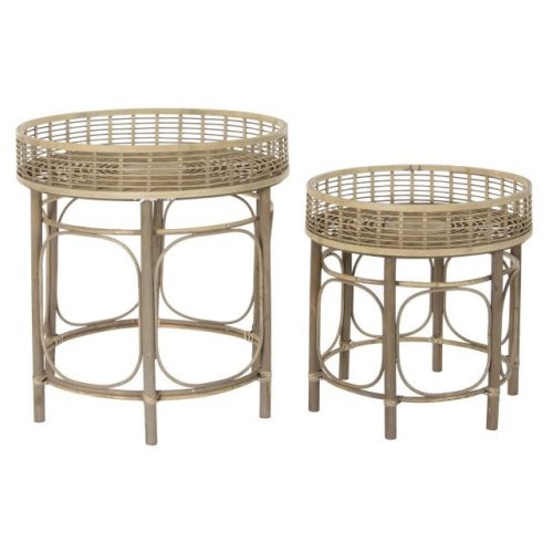 Kisasztal szett rattan 61x61x64 cm natúr S/2