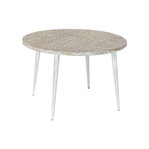 Kisasztal mangófa, fém 75x75x50 cm fehér, arany