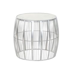 Kisasztal fém, márvány 46x46x41 cm ezüst, fehér