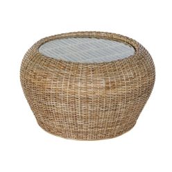 Dohányzóasztal rattan, üveg 82x82x48 cm natúr