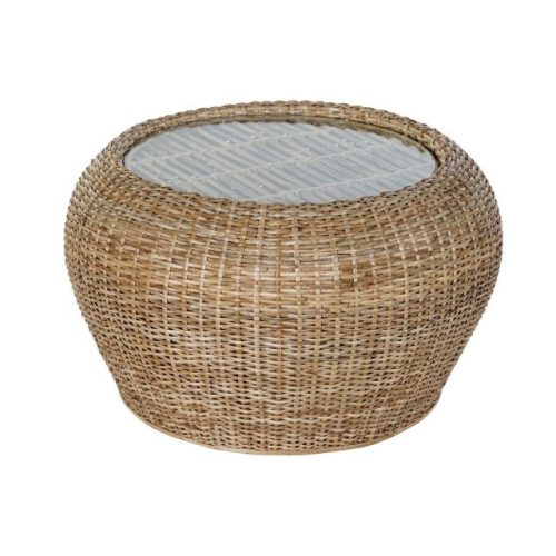 Dohányzóasztal rattan, üveg 82x82x48 cm natúr
