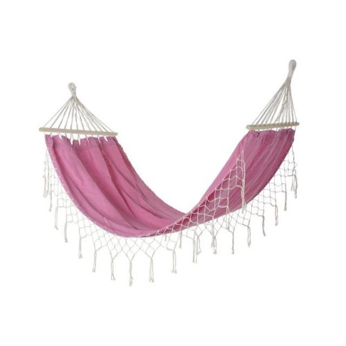 Függõágy bojtos poliészter, pamut, fenyõ 255x80x28 cm pink