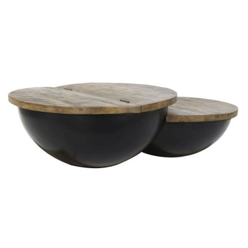 Dohányzóasztal fa, fém 114x76x33 cm fekete, natúr