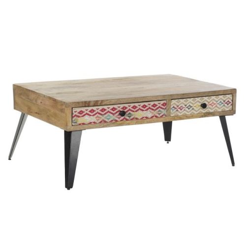 Dohányzóasztal mangófa, fém 110x70x46 cm színes