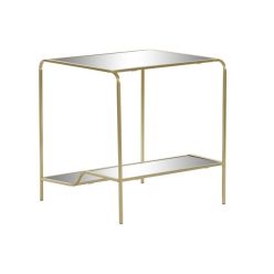 Kisasztal tükör matt fém, üveg 50x50x55 cm arany