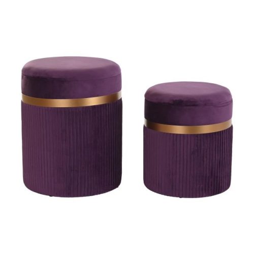 Lábtartó szett poliészter, mdf 39x39x49 cm lila, arany S/2