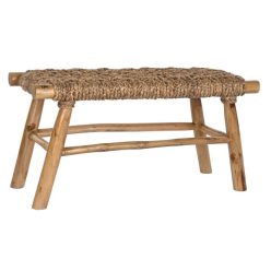 Kispad teakfa, rattan 90x32x45 cm világosbarna, natúr