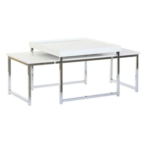 Dohányzóasztal szett acél, mdf 110x48x45 cm fehér, ezüst S/2