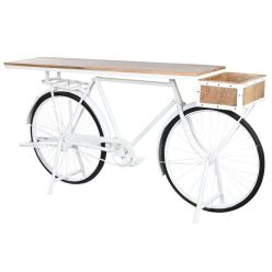   Konzolasztal bicikli fém, mangófa 195x40x91 cm fehér, barna