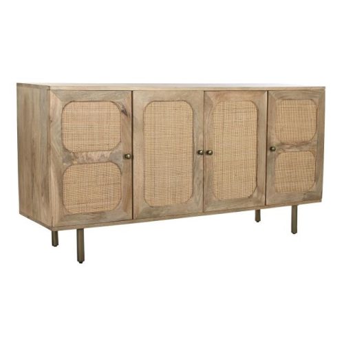 Tálalószekrény mangófa, rattan 150x40x76 cm natúr