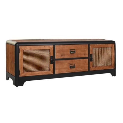 Tv-s szekrény lucfenyõ, fém 150x40x50 cm sötétbarna, sötétszürke