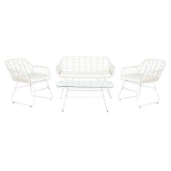   Kerti garnitúra szett rattan, fém, poliészter 124x74x84 cm fehér S/4