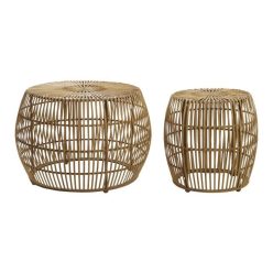 Dohányzóasztal szett bambusz 70x70x50 cm világosbarna S/2