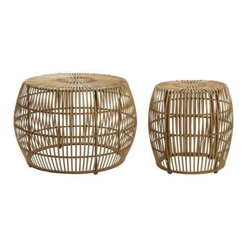 Dohányzóasztal szett bambusz 70x70x50 cm világosbarna S/2