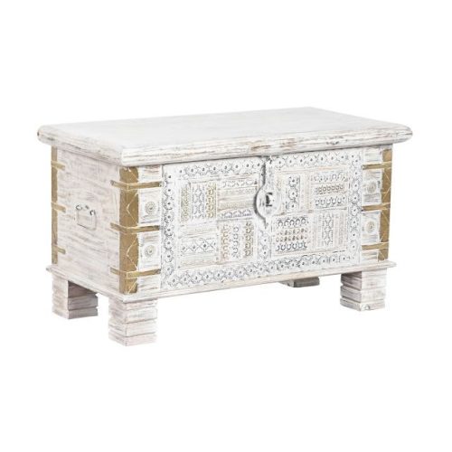 Láda mangófa, fém 80x40x45 cm fehér, arany