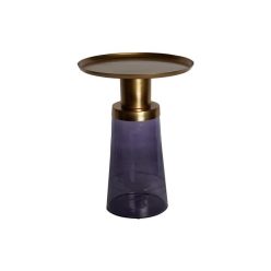 Kisasztal üveg, fém 37x37x50 cm kék, arany