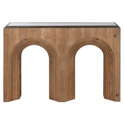 Konzolasztal lucfenyõ, üveg 122x30x80 cm barna, fekete