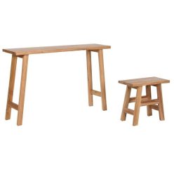 Konzolasztal szett teakfa 120x30x76 cm natúr S/2