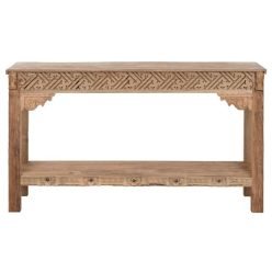 Konzolasztal újrahasznosított teakfa 140x37x80 cm natúr