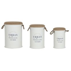 Doboz szett fém, vesszõ 50,5x50,5x55,5 cm fehér S/3