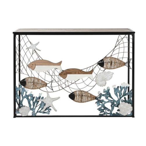 Konzol asztal hal mintával fém 108x37x80 cm natúr