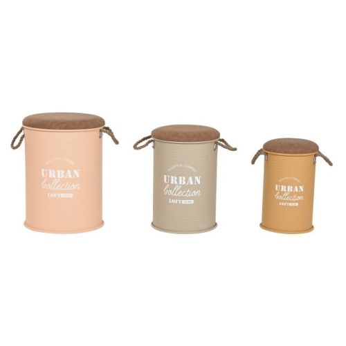 Doboz szett fém 40x40x55,5 cm fehér S/3