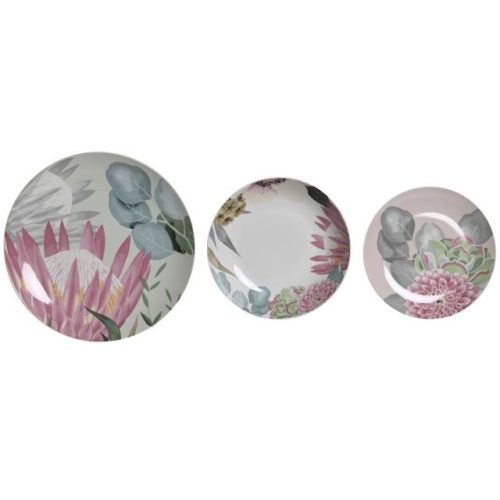 Étkészlet trópusi porcelán 27x27x3 cm zöld, pink S/18