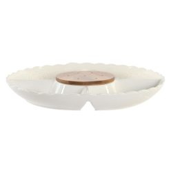 Tálca porcelán, bambusz 25,5x25,5x3 cm fehér, natúr