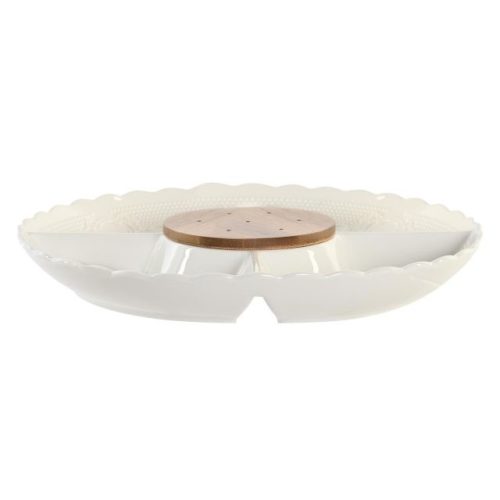 Tálca porcelán, bambusz 25,5x25,5x3 cm fehér, natúr