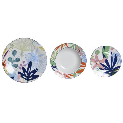 Étkészlet leveles porcelán 27x27x3 cm kék, zöld S/18