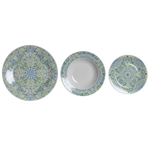 Étkészlet mozaikos porcelán 27x27x3 cm zöld, kék S/18