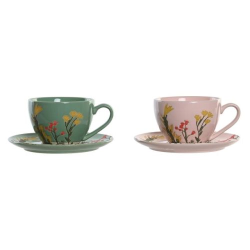 Kávés készlet virágos kõ 12x12x6 cm pink, zöld 2 féle