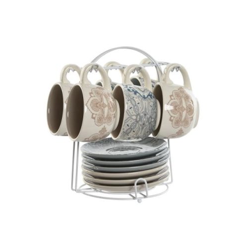 Kávés készlet dolomit, fém 20x18x20 cm bézs, kék 2 féle S/6