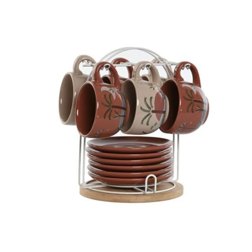 Kávés készlet pálmafás dolomit, fém 20x18x20 cm színes S/6