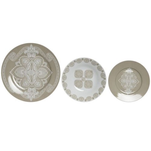 Étkészlet porcelán 27x27x2 cm bézs, fehér S/18