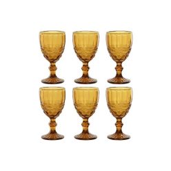 Pohár szett talpas üveg 8,7x8,7x17 cm borostyán S/6