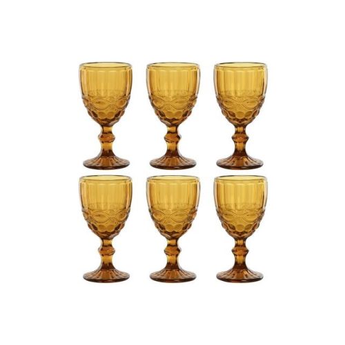 Pohár szett talpas üveg 8,7x8,7x17 cm borostyán S/6