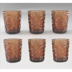   Pohár szett virág mintás 310 ml üveg 8,5x8,5x10,5 cm borostyán S/6