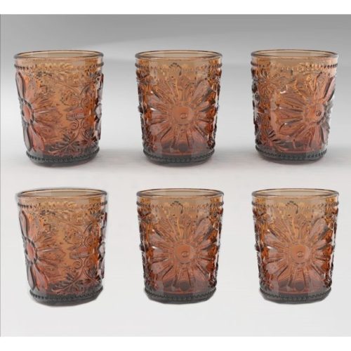 Pohár szett virág mintás 310 ml üveg 8,5x8,5x10,5 cm borostyán S/6