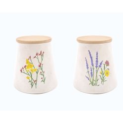   Tárolóedény virág mintás porcelán, bambusz 12,6x12,6x14,7 cm színes 2 féle