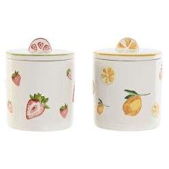   Tárolóedény gyümölcs mintás porcelán 11,5x11,5x14,2 cm sárga, piros, zöld 2 féle