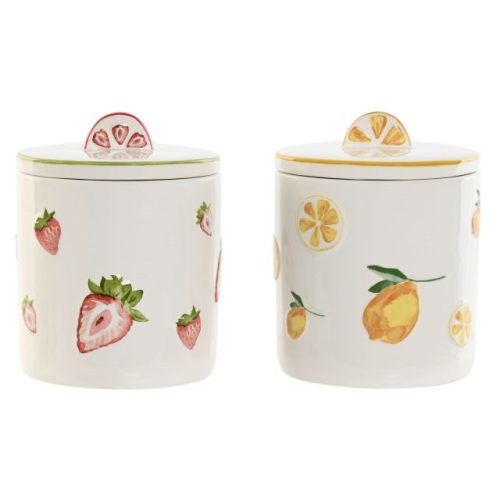 Tárolóedény gyümölcs mintás porcelán 11,5x11,5x14,2 cm sárga, piros, zöld 2 féle