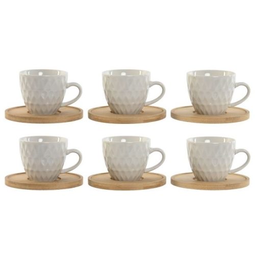 Kávés szett 90 ml porcelán, bambusz 10,5x10,5x0,8 cm fehér S/6