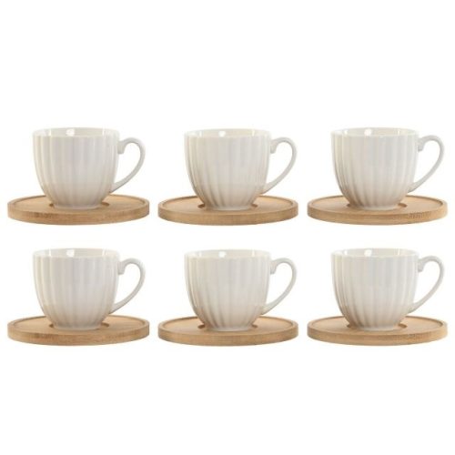 Kávés szett 90 ml porcelán, bambusz 10,5x10,5x0,8 cm fehér S/6