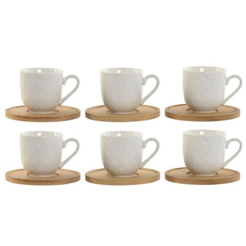 Kávés szett 90 ml porcelán, bambusz 10,5x10,5x0,8 cm fehér S/6