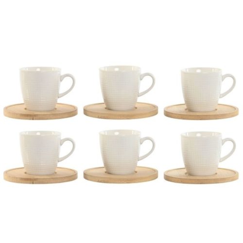 Kávés szett 90 ml porcelán, bambusz 10,5x10,5x0,8 cm fehér S/6